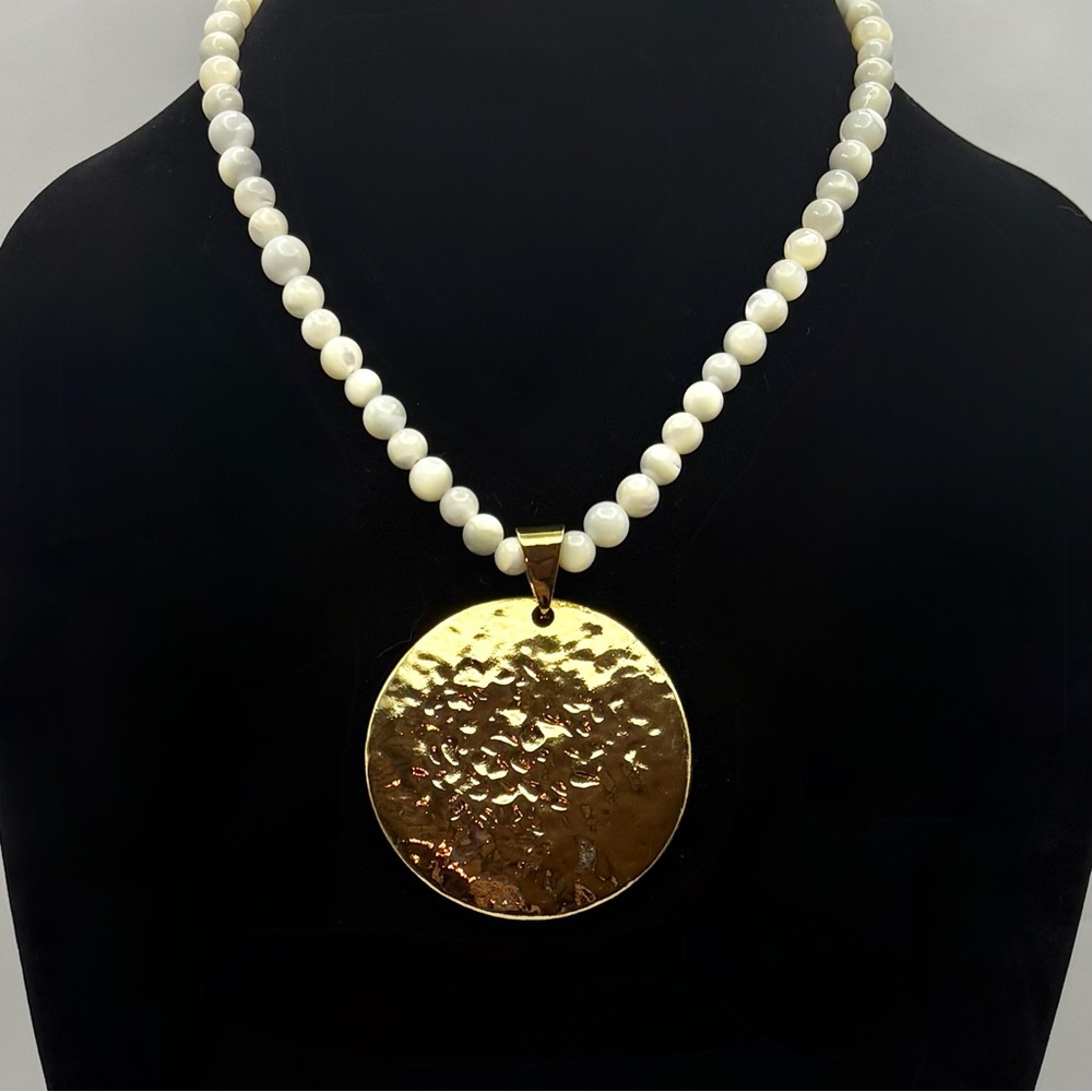 Studio Barse Hammered Golden Bronze & Mother of Pearl Statement Necklace
